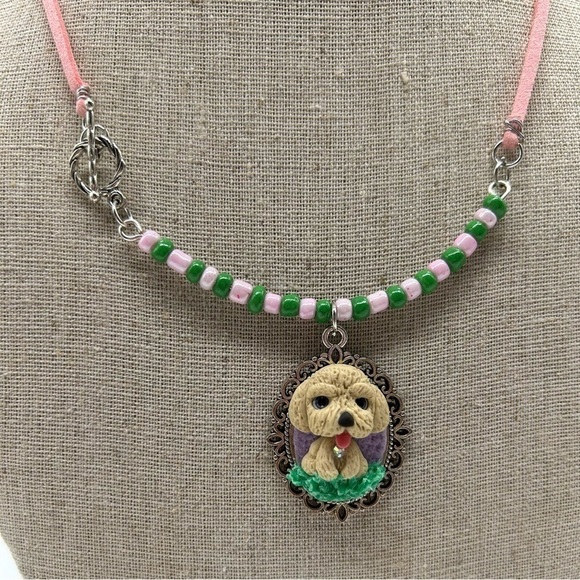 Hand Crafted Jewelry - Handmade dog sculpture suede cord chain unisex dog lover’s necklace